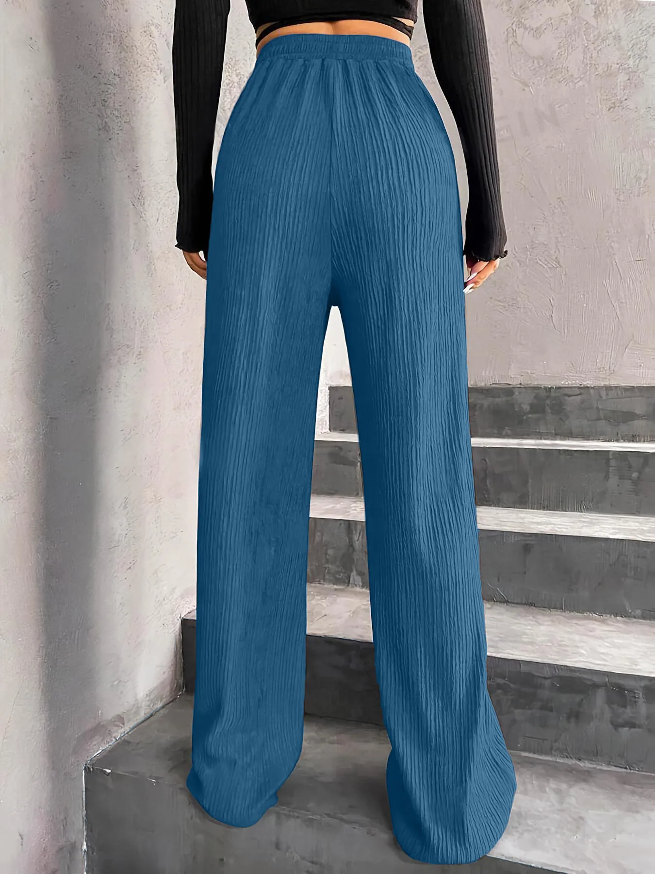 High Waist Wide Leg Pants Women's Elastic Waist Casual Long Trousers Pure Color Drawstring Straight Cut Autumn Winter New Arrival display picture 20