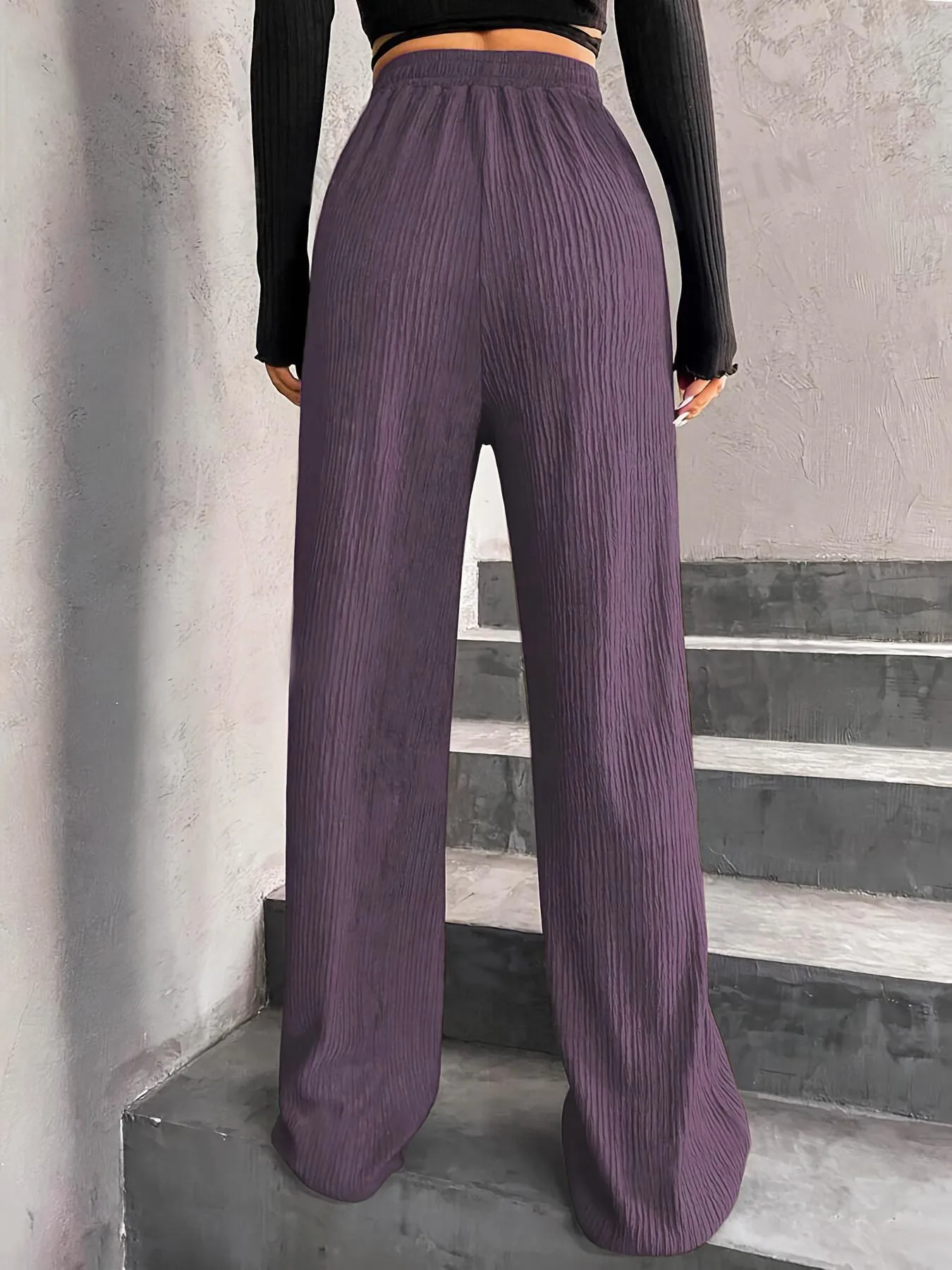 High Waist Wide Leg Pants Women's Elastic Waist Casual Long Trousers Pure Color Drawstring Straight Cut Autumn Winter New Arrival display picture 22