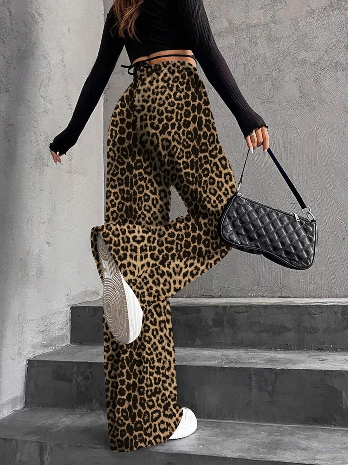 High Waist Wide Leg Pants Women's Elastic Waist Casual Long Trousers Pure Color Drawstring Straight Cut Autumn Winter New Arrival display picture 24