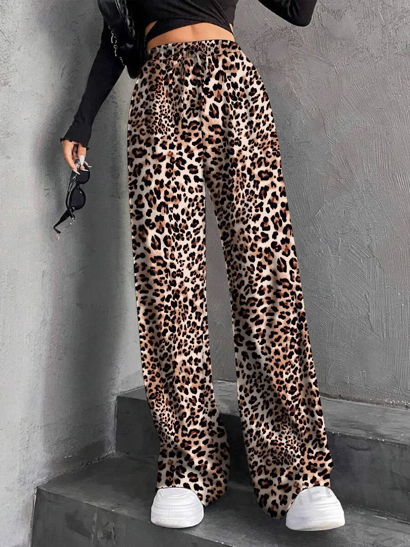 High Waist Wide Leg Pants Women's Elastic Waist Casual Long Trousers Pure Color Drawstring Straight Cut Autumn Winter New Arrival display picture 25
