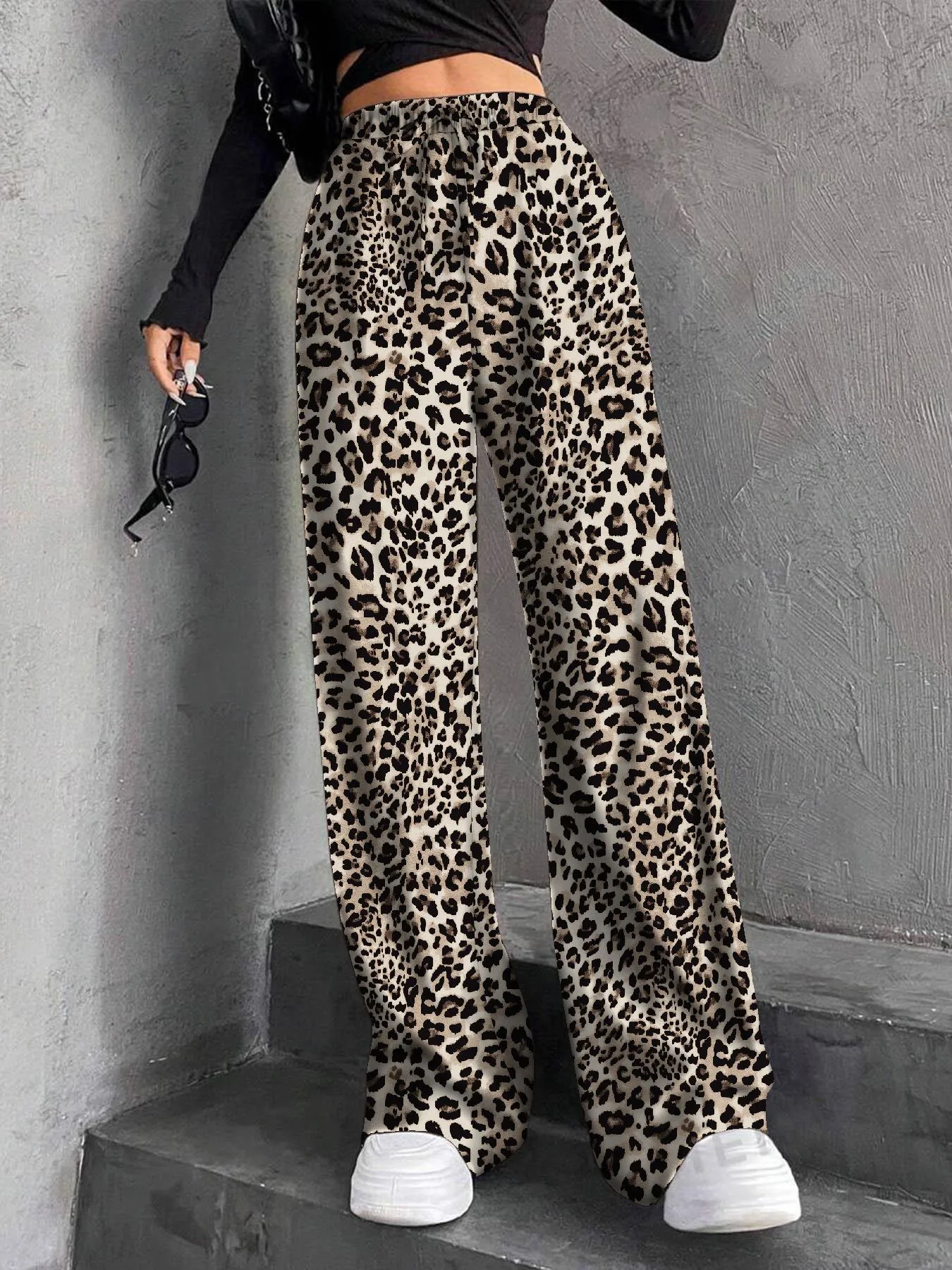 High Waist Wide Leg Pants Women's Elastic Waist Casual Long Trousers Pure Color Drawstring Straight Cut Autumn Winter New Arrival display picture 27