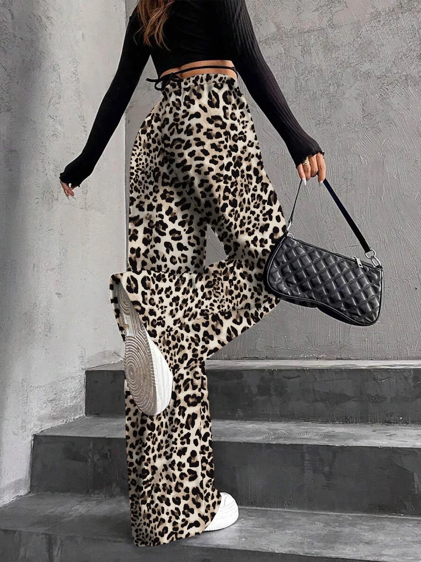 High Waist Wide Leg Pants Women's Elastic Waist Casual Long Trousers Pure Color Drawstring Straight Cut Autumn Winter New Arrival display picture 28