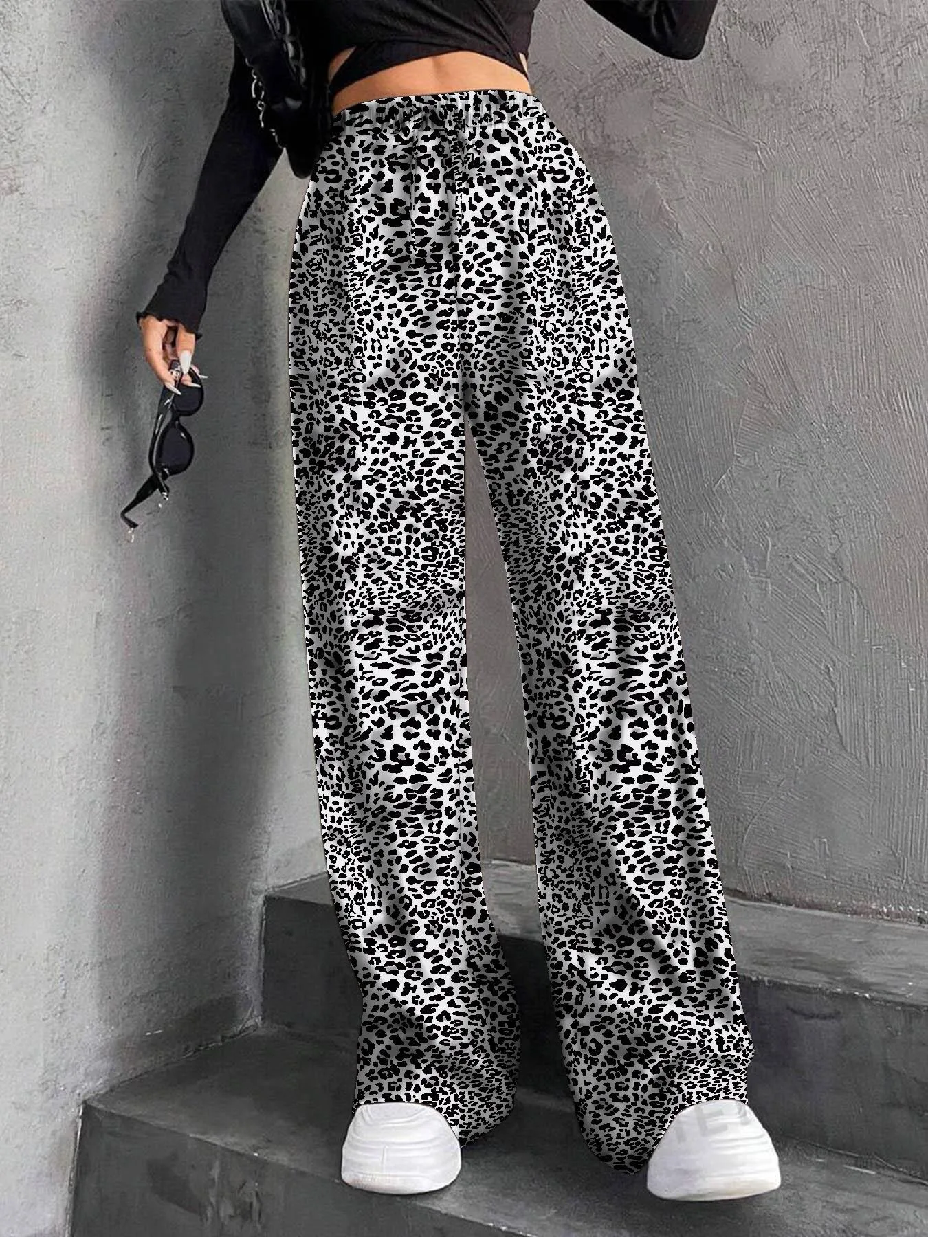 High Waist Wide Leg Pants Women's Elastic Waist Casual Long Trousers Pure Color Drawstring Straight Cut Autumn Winter New Arrival display picture 29