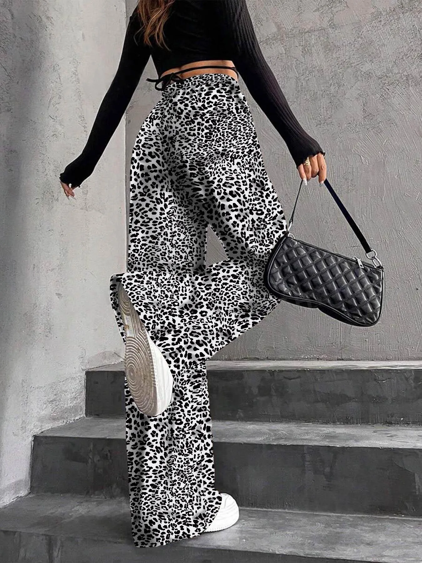 High Waist Wide Leg Pants Women's Elastic Waist Casual Long Trousers Pure Color Drawstring Straight Cut Autumn Winter New Arrival display picture 30