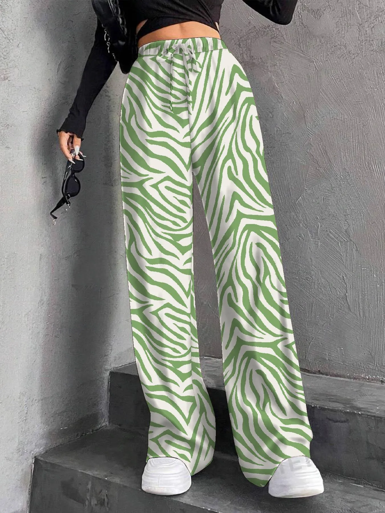 High Waist Wide Leg Pants Women's Elastic Waist Casual Long Trousers Pure Color Drawstring Straight Cut Autumn Winter New Arrival display picture 31