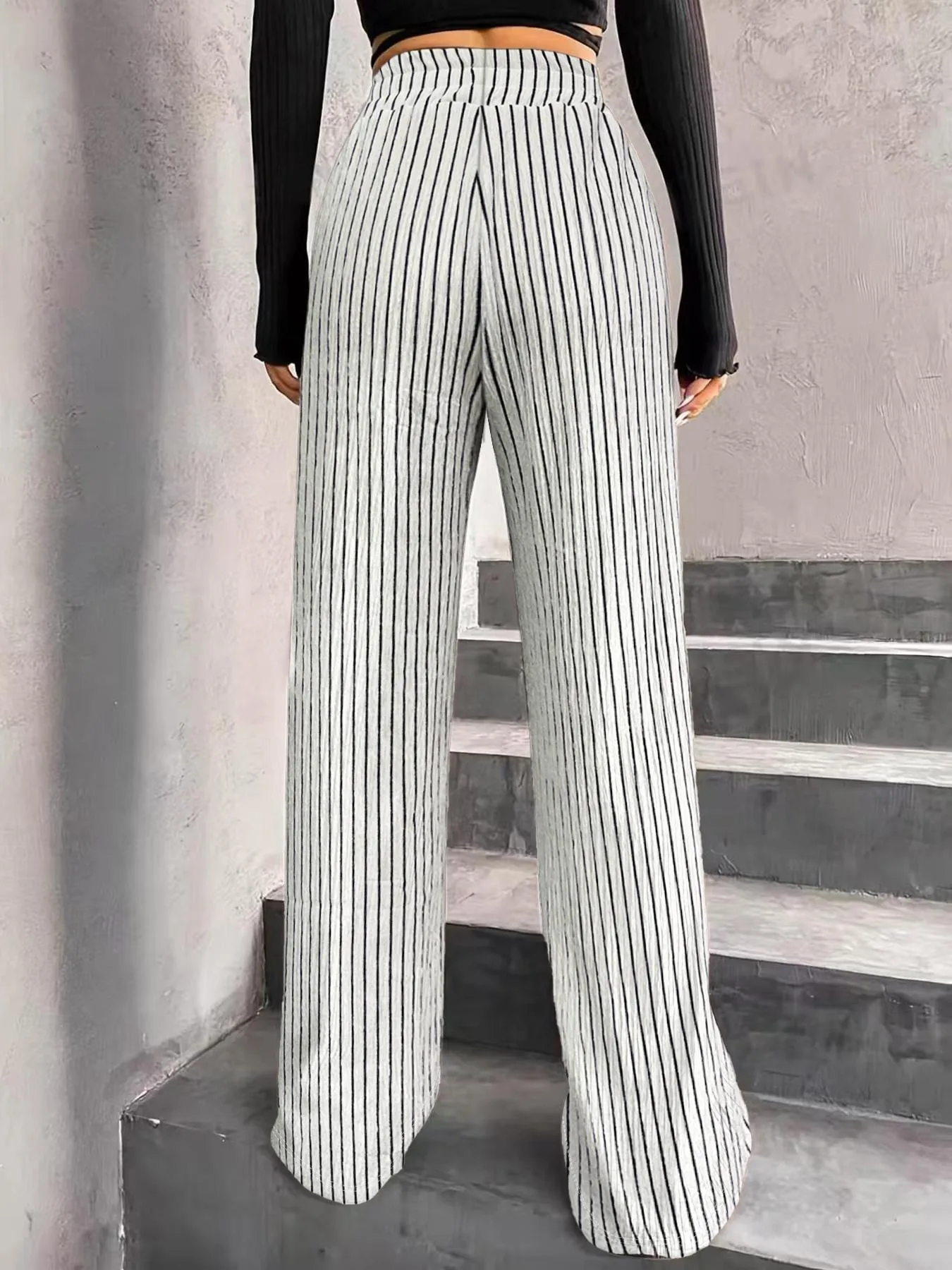 High Waist Wide Leg Pants Women's Elastic Waist Casual Long Trousers Pure Color Drawstring Straight Cut Autumn Winter New Arrival display picture 35