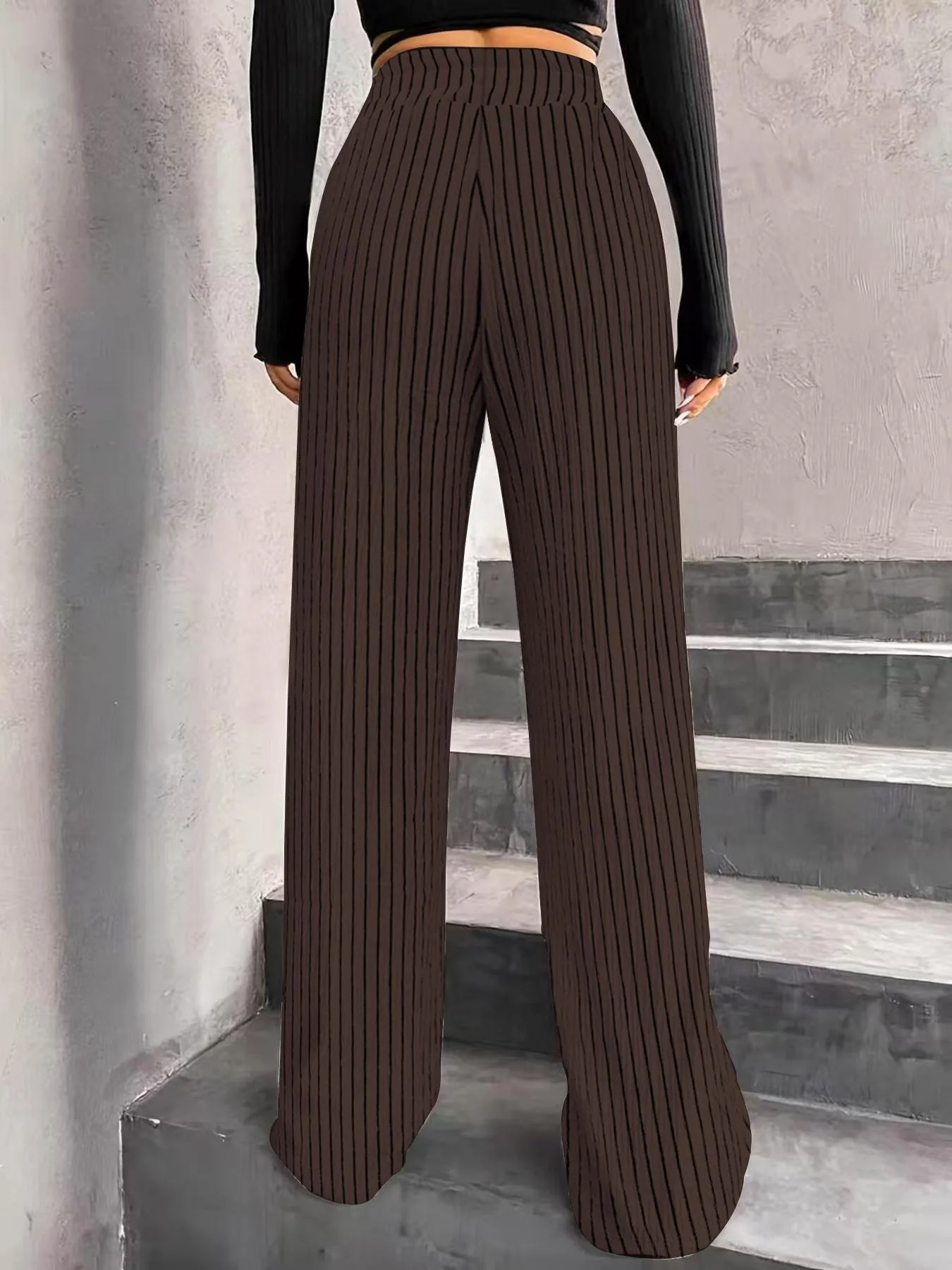High Waist Wide Leg Pants Women's Elastic Waist Casual Long Trousers Pure Color Drawstring Straight Cut Autumn Winter New Arrival display picture 38
