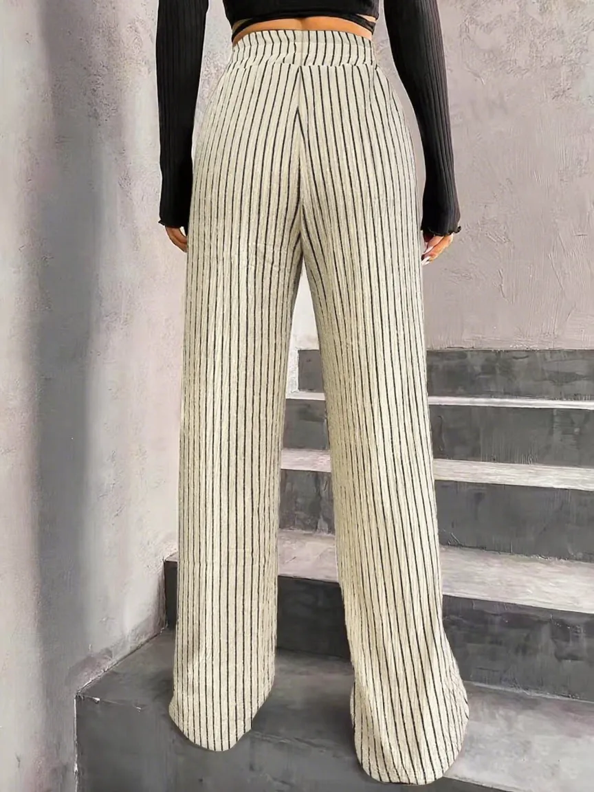 High Waist Wide Leg Pants Women's Elastic Waist Casual Long Trousers Pure Color Drawstring Straight Cut Autumn Winter New Arrival display picture 41