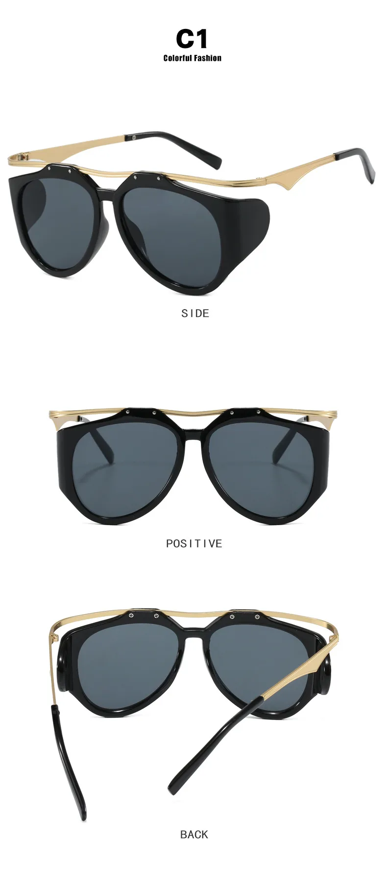 High-End Personality Street Style Sunglasses Women's Fashion Travel UV Protection Black Full Frame Glasses Hip Hop Streetwear display picture 9