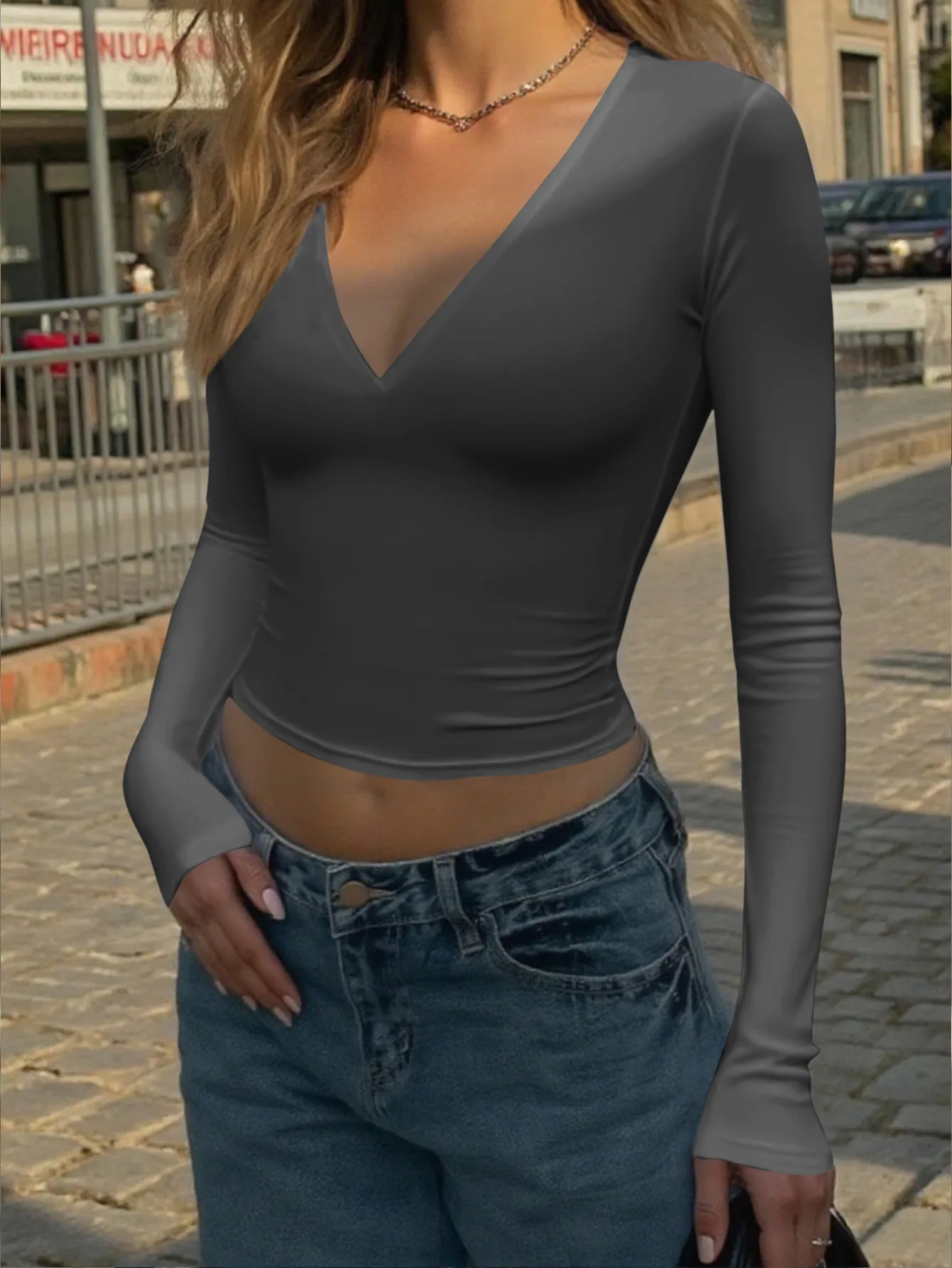 Slim Fit Long Sleeve Vest T-Shirt Women's Fashion Y2K Spicy Girl Style Autumn Winter Streetwear V-neck Knitted Polyester Lycra display picture 17