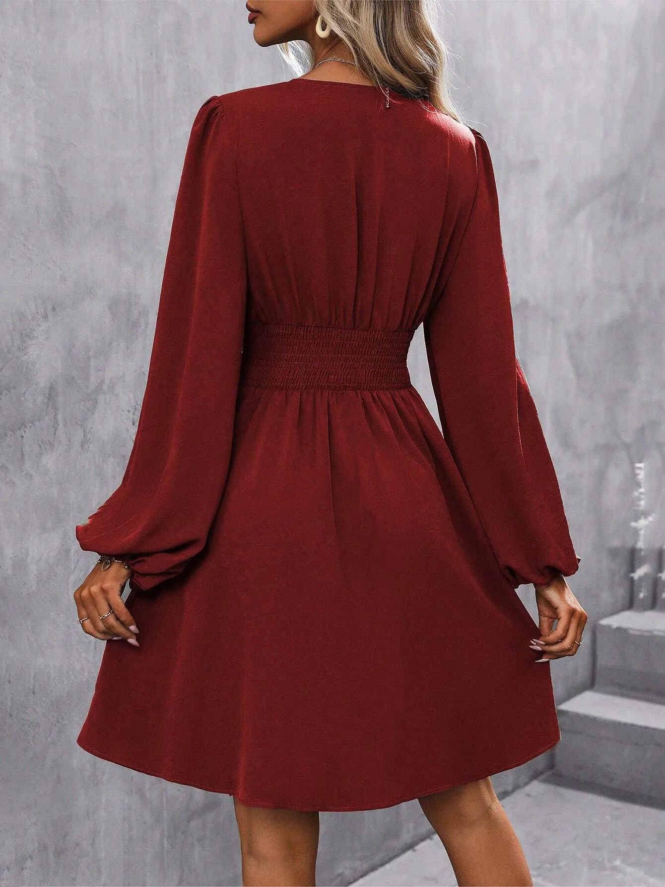 Elegant High Waist Lantern Sleeve Gown  Style Autumn Winter New Fashion Side Collar Pleated Waist Dress display picture 9