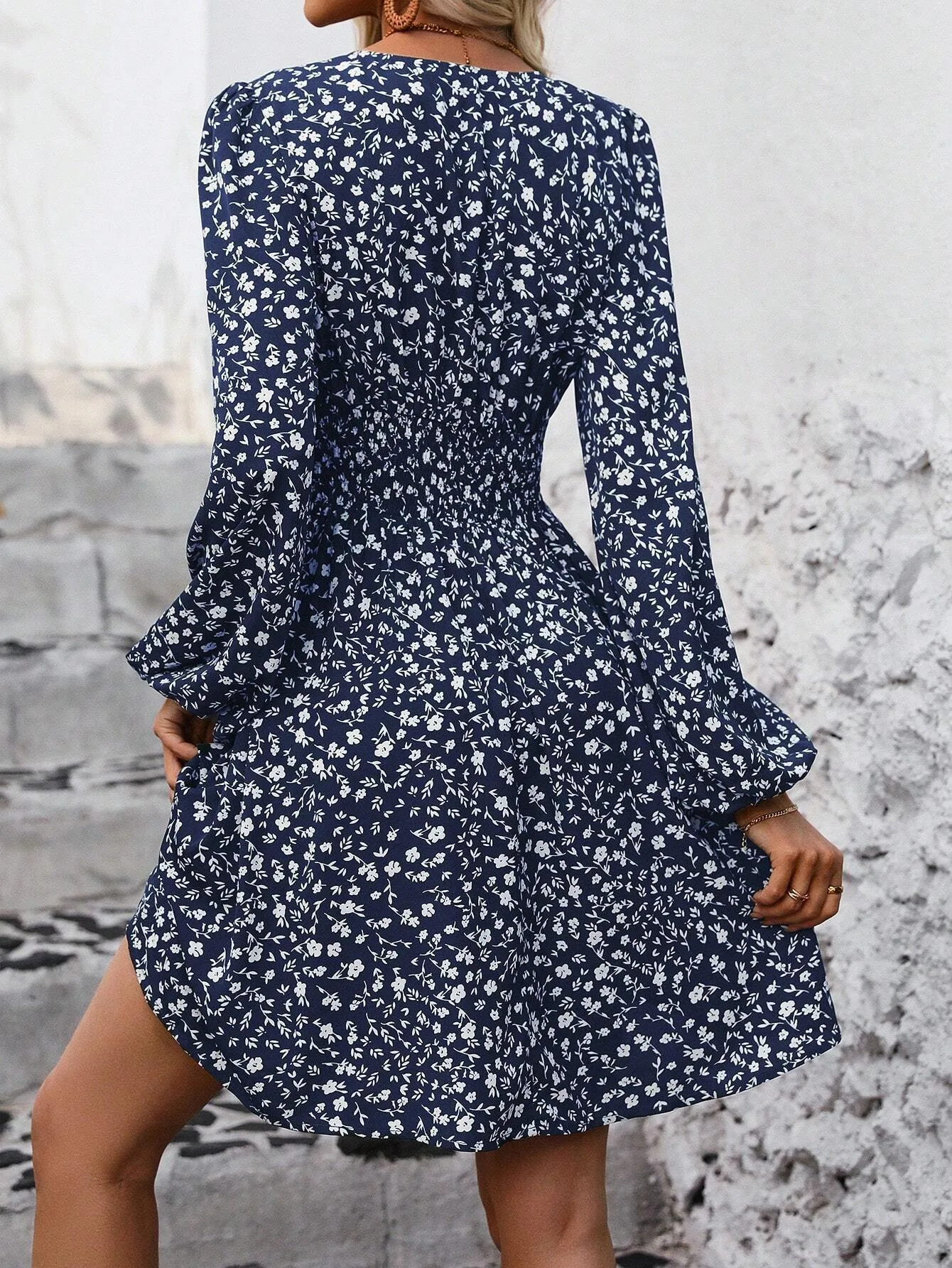 Elegant High Waist Lantern Sleeve Gown  Style Autumn Winter New Fashion Side Collar Pleated Waist Dress display picture 16