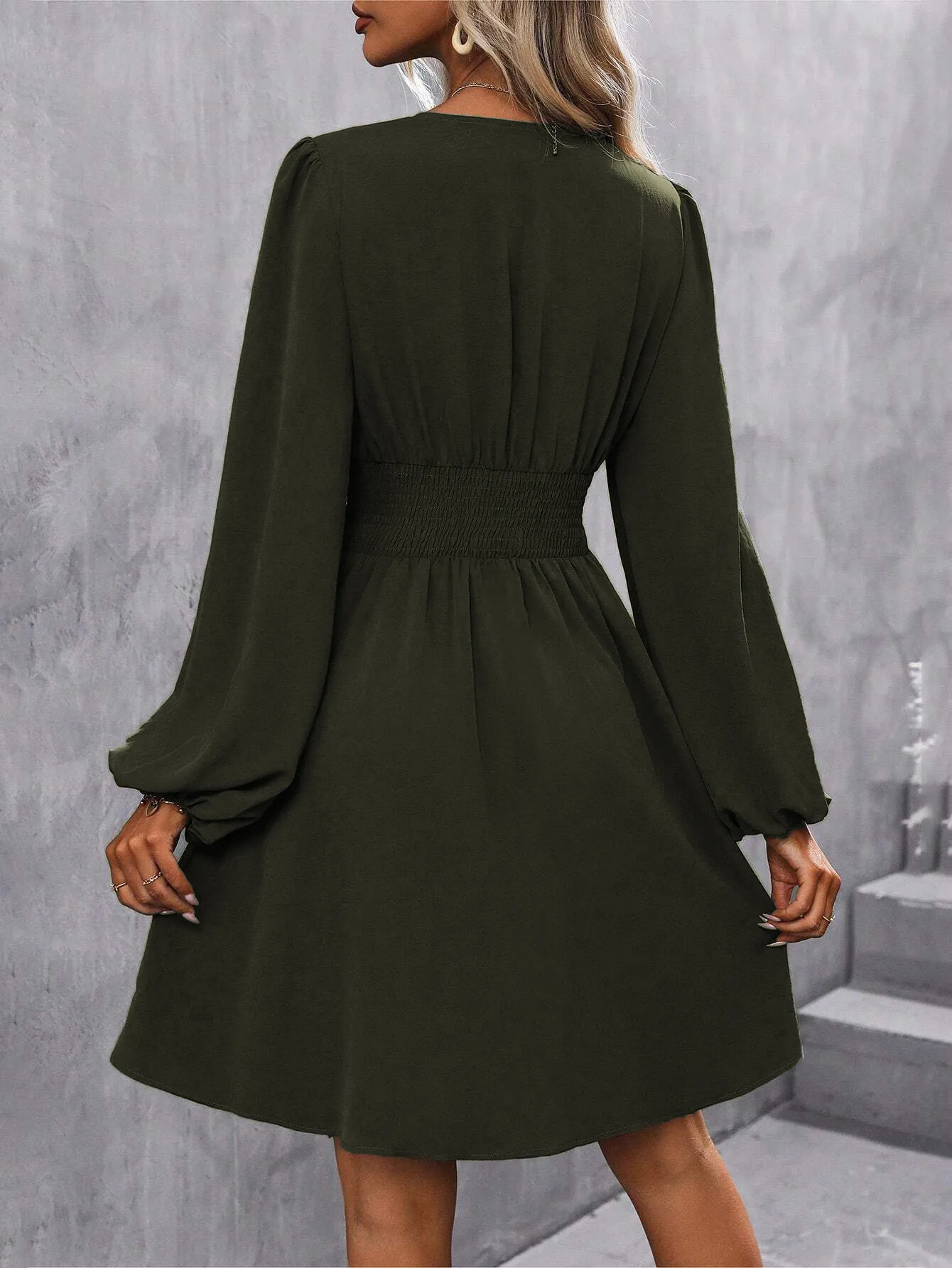 Elegant High Waist Lantern Sleeve Gown  Style Autumn Winter New Fashion Side Collar Pleated Waist Dress display picture 20