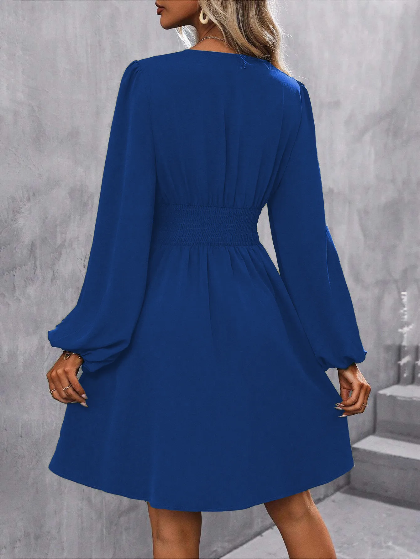 Elegant High Waist Lantern Sleeve Gown  Style Autumn Winter New Fashion Side Collar Pleated Waist Dress display picture 25