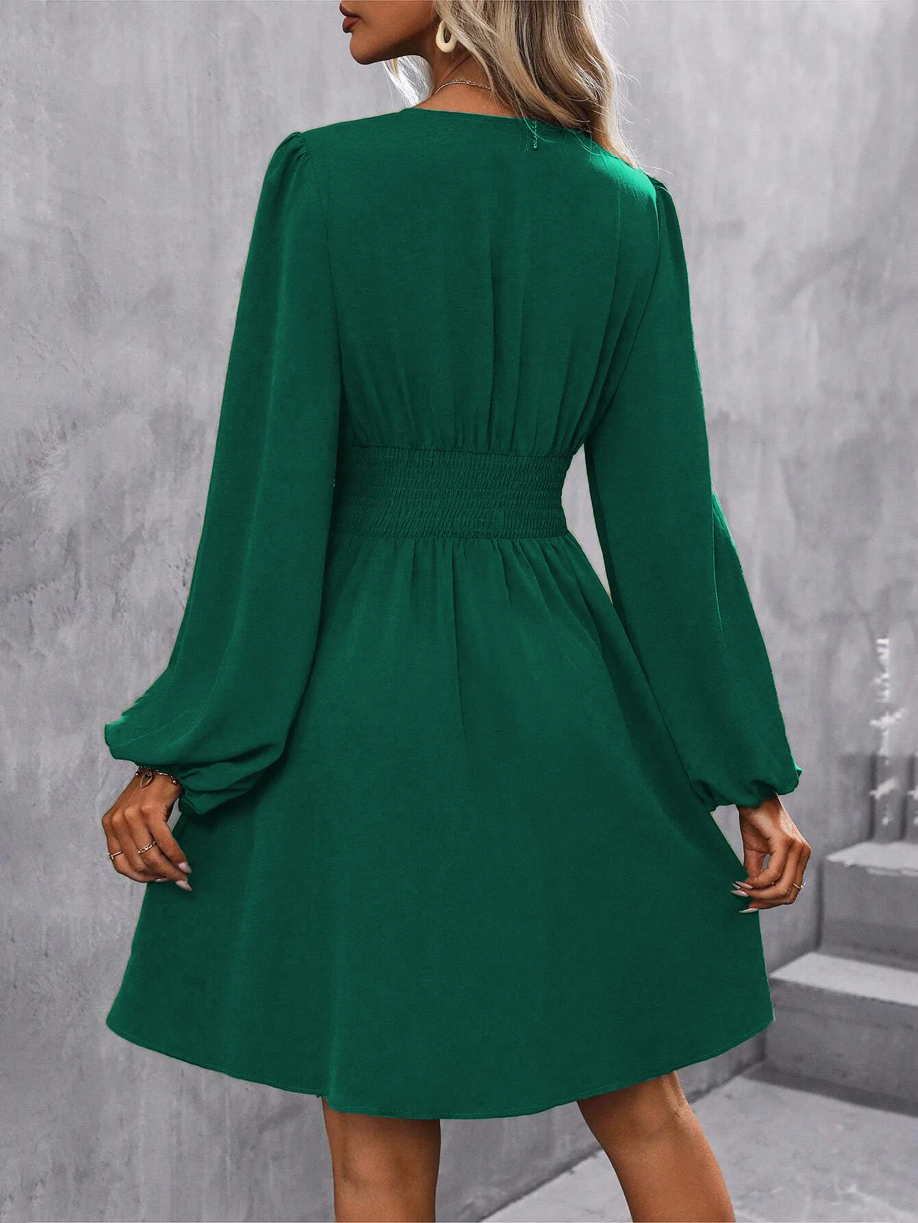 Elegant High Waist Lantern Sleeve Gown  Style Autumn Winter New Fashion Side Collar Pleated Waist Dress display picture 28