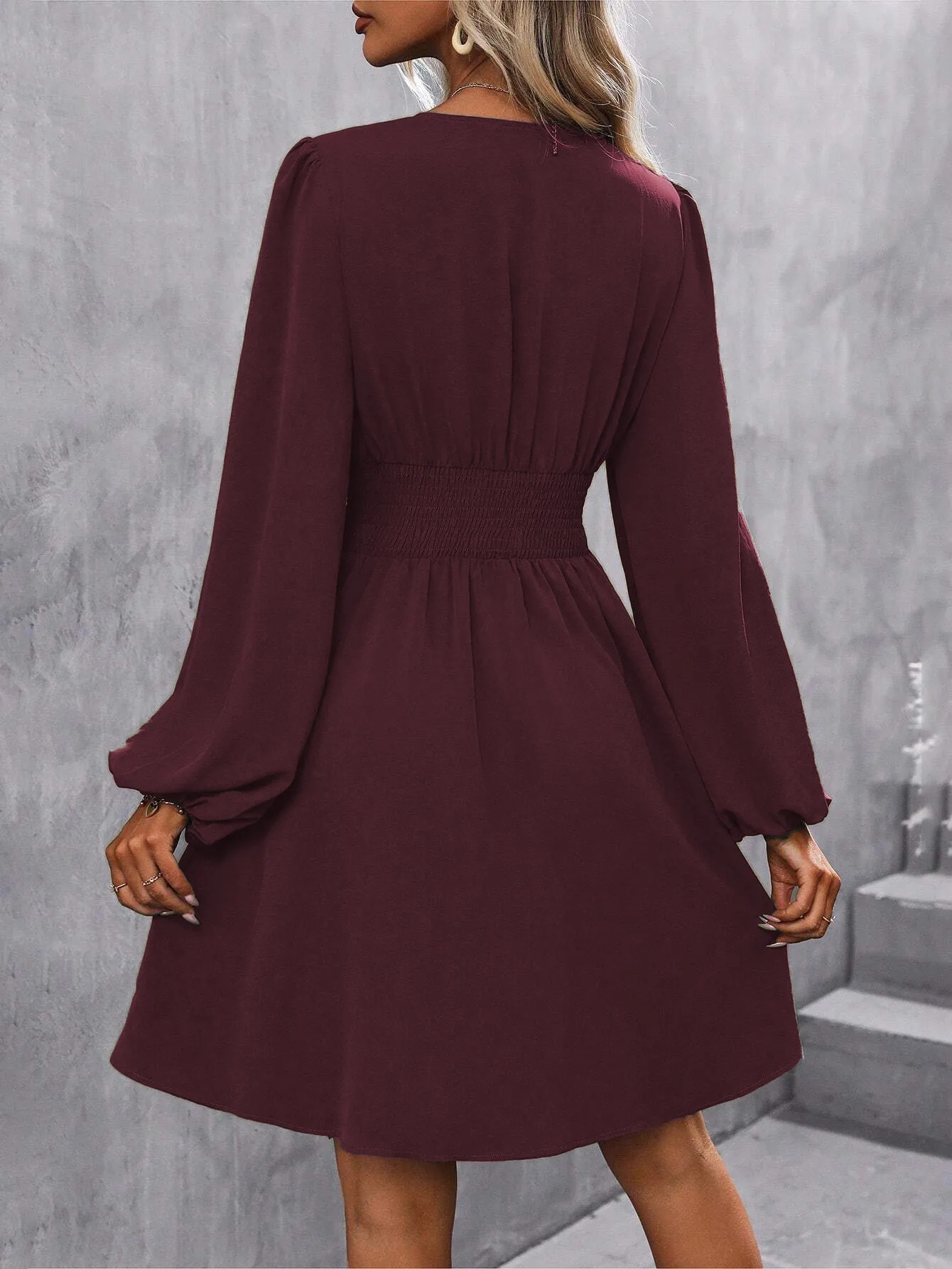 Elegant High Waist Lantern Sleeve Gown  Style Autumn Winter New Fashion Side Collar Pleated Waist Dress display picture 31