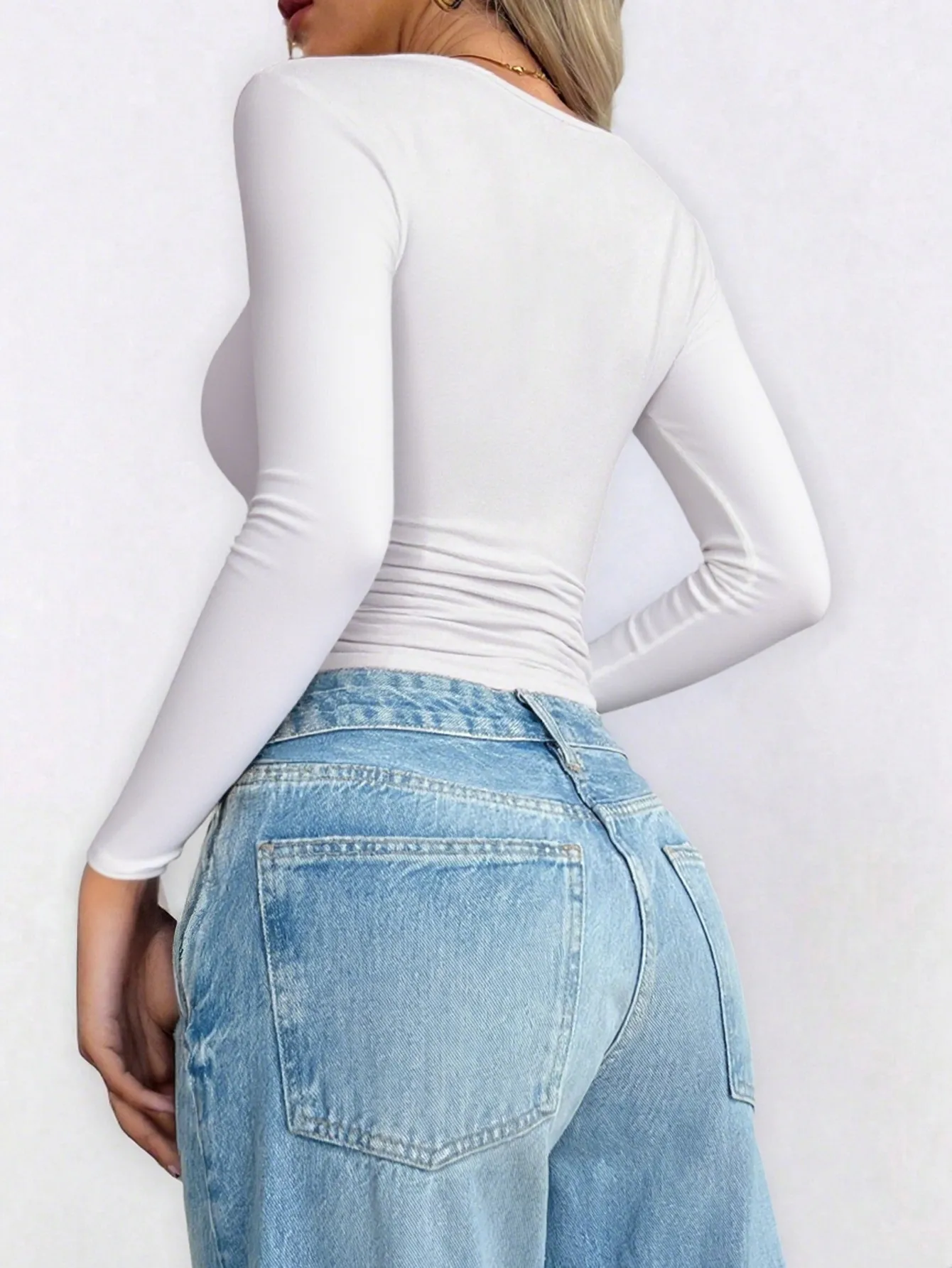 Slim Fit Long Sleeve Base Tee T-Shirt Spicy Girl Y2K Style Autumn Winter Women's Fashion Streetwear U-Neck Knitted Top display picture 4