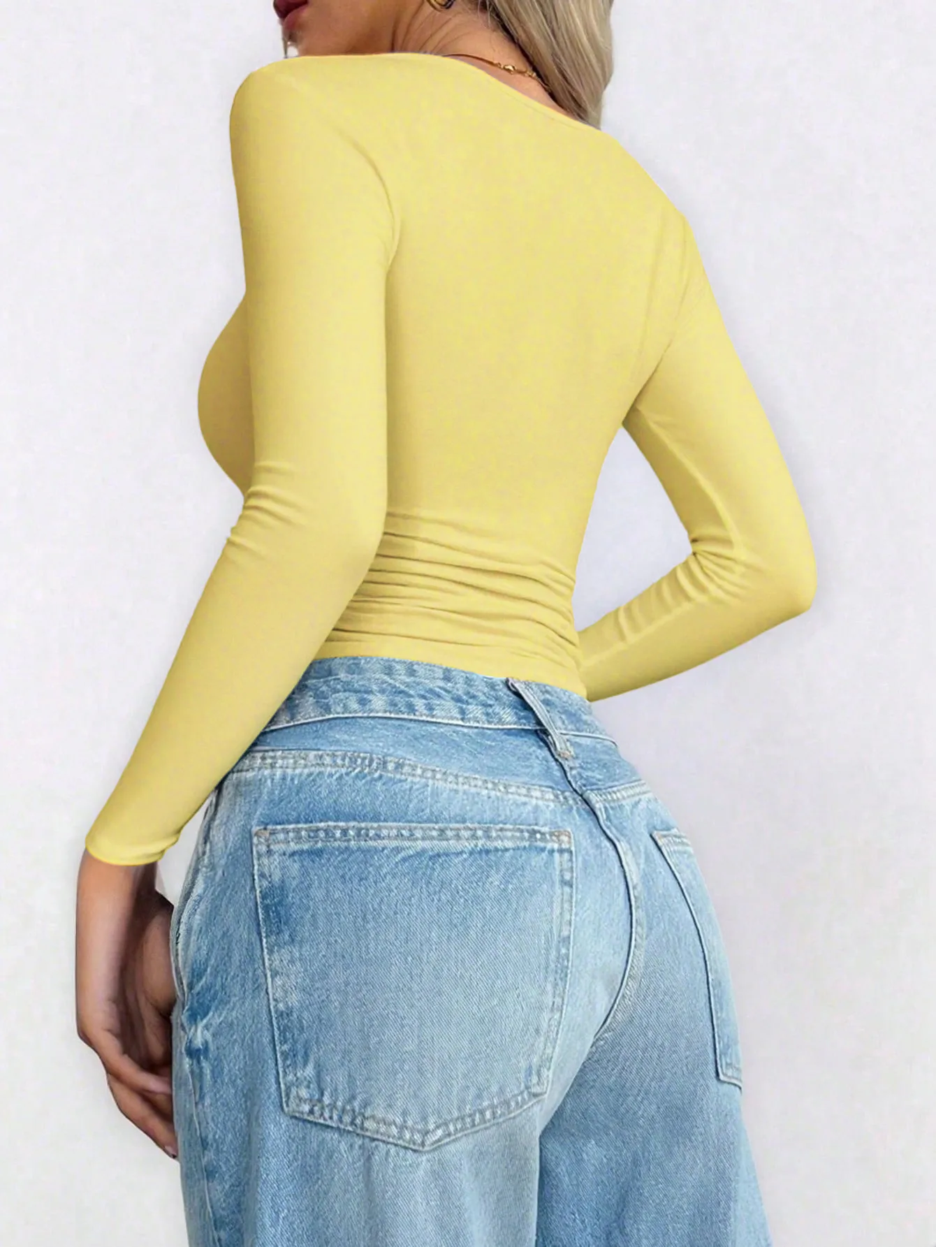 Slim Fit Long Sleeve Base Tee T-Shirt Spicy Girl Y2K Style Autumn Winter Women's Fashion Streetwear U-Neck Knitted Top display picture 7