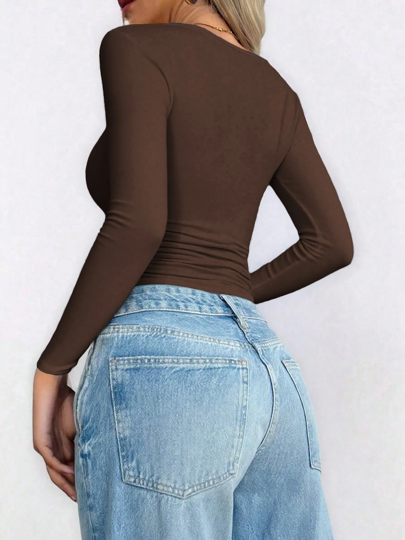 Slim Fit Long Sleeve Base Tee T-Shirt Spicy Girl Y2K Style Autumn Winter Women's Fashion Streetwear U-Neck Knitted Top display picture 13