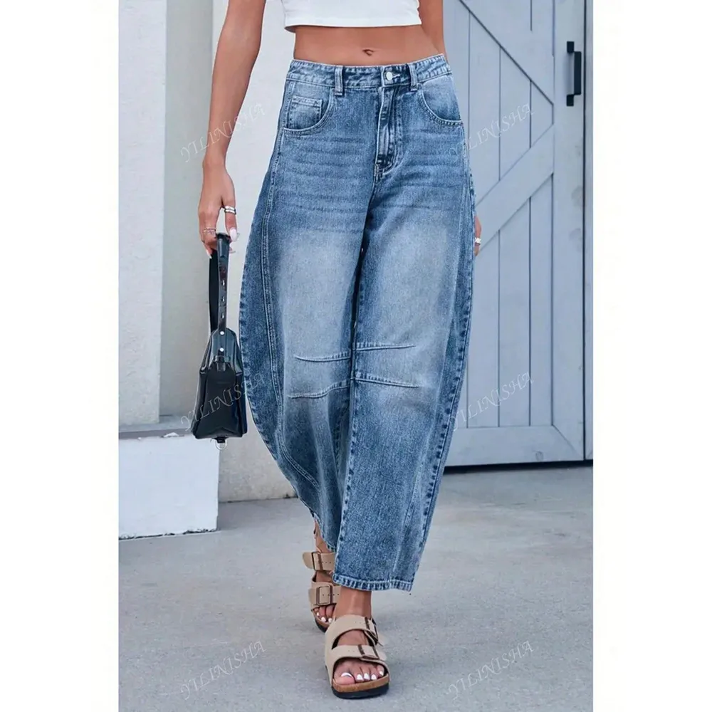Casual Wide Leg Women's Jeans Loose Fit Long Trousers  Fashion Washed Cotton Polyester Straight Leg Jeans display picture 1
