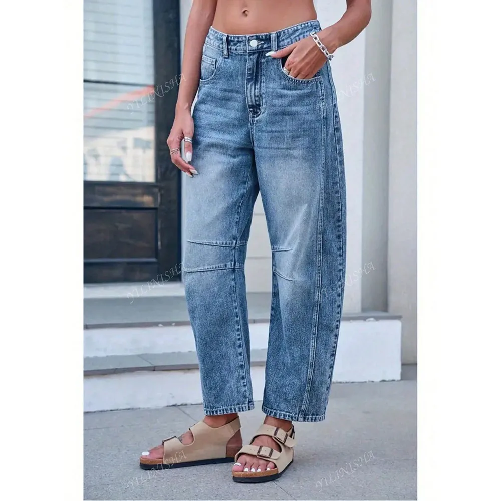 Casual Wide Leg Women's Jeans Loose Fit Long Trousers  Fashion Washed Cotton Polyester Straight Leg Jeans display picture 2