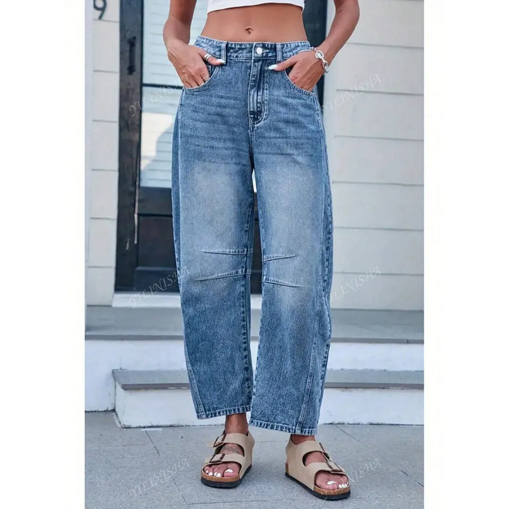 Casual Wide Leg Women's Jeans Loose Fit Long Trousers  Fashion Washed Cotton Polyester Straight Leg Jeans display picture 3