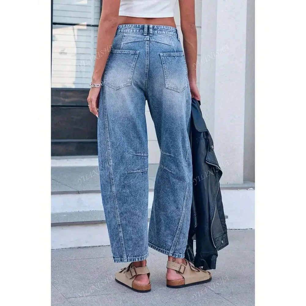 Casual Wide Leg Women's Jeans Loose Fit Long Trousers  Fashion Washed Cotton Polyester Straight Leg Jeans display picture 4