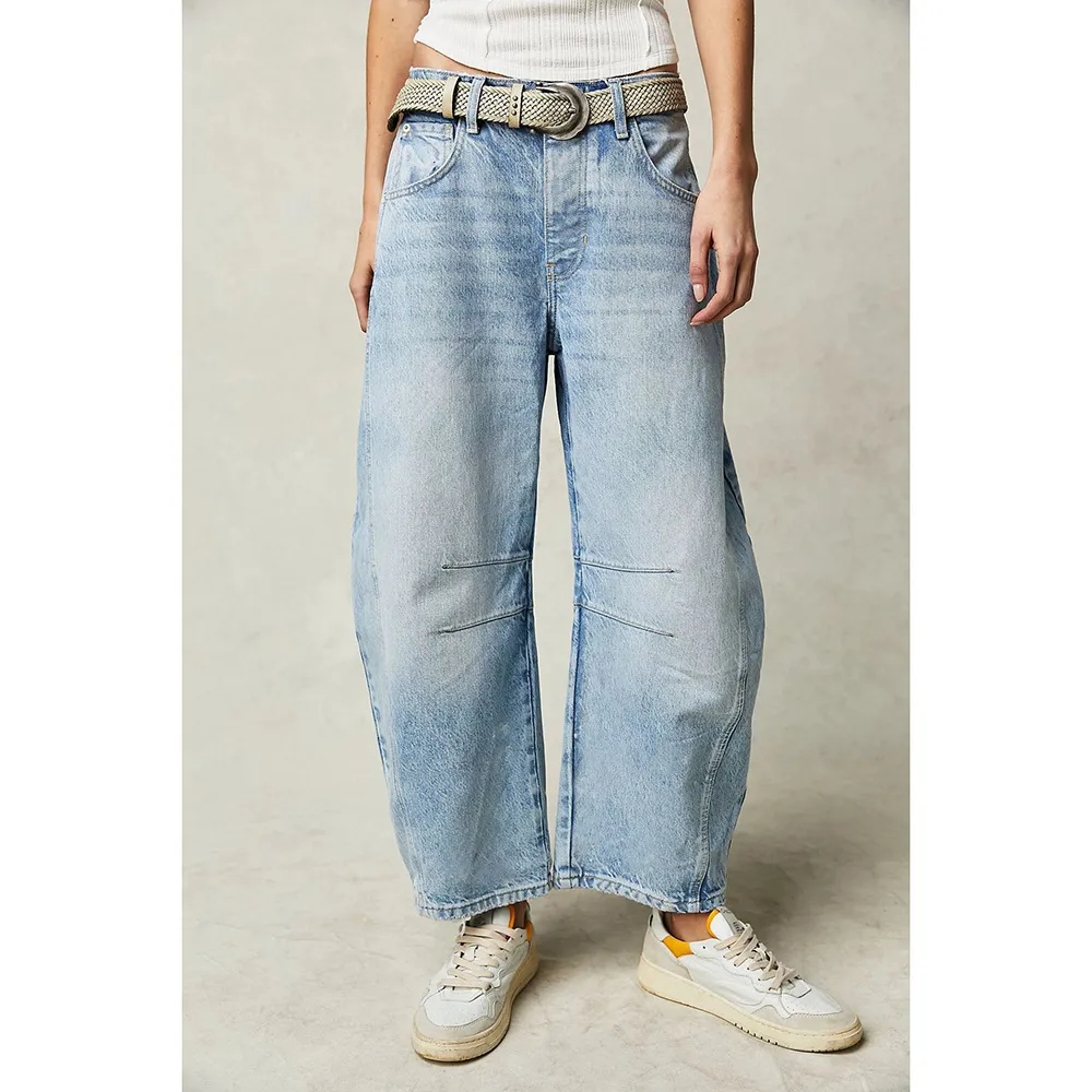 Fashionable Casual Wide Leg Women's Jeans Loose Fit Long Trousers Washed Effect Straight Cut Pants Mid Waist Street Style display picture 6