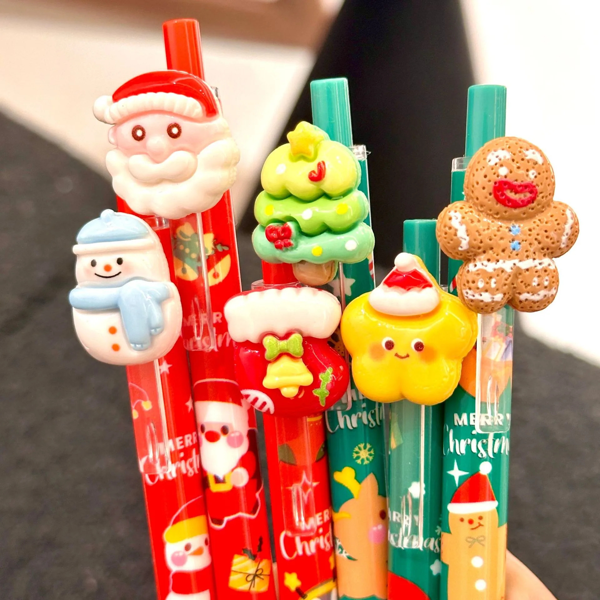 Cute Christmas Resin Ballpoint Pen Push Type Writing Stationery Student Gifts Learning Supplies Santa Claus Christmas Socks display picture 2