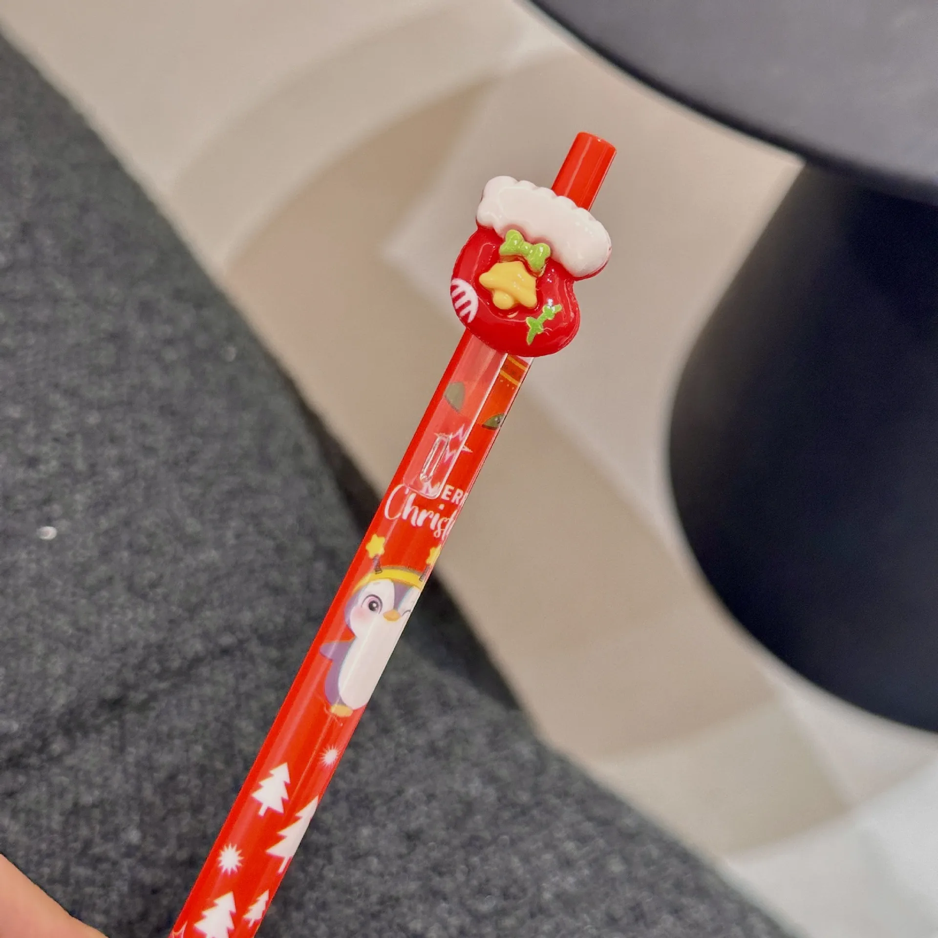 Cute Christmas Resin Ballpoint Pen Push Type Writing Stationery Student Gifts Learning Supplies Santa Claus Christmas Socks display picture 5