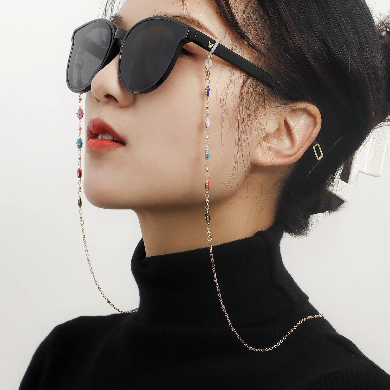Fashion Jewelry Mini Devil's Eye Glasses Chain Mask Lanyard Face Chain High-End Feeling Metal Material display picture 3