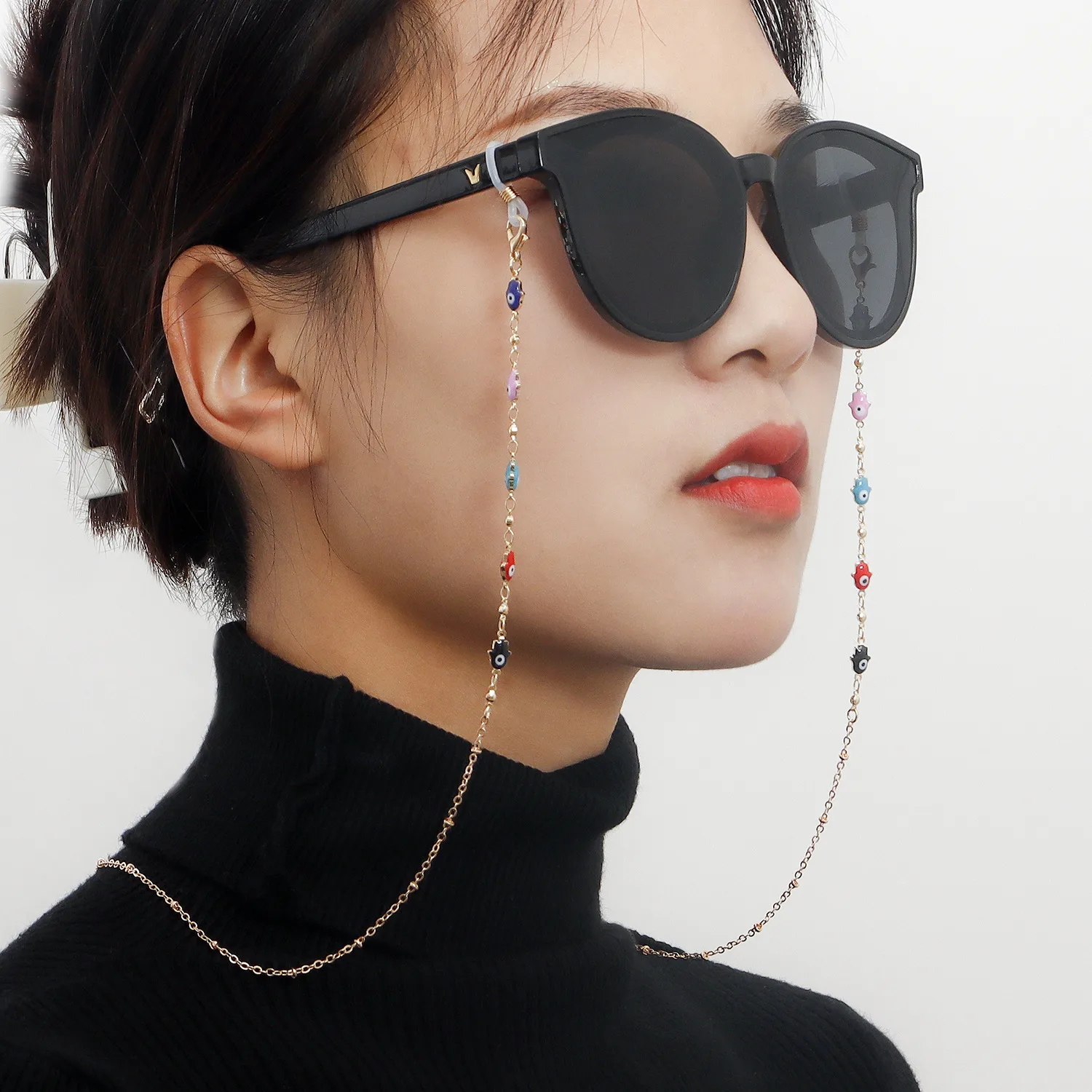 Fashion Jewelry Mini Devil's Eye Glasses Chain Mask Lanyard Face Chain High-End Feeling Metal Material display picture 4