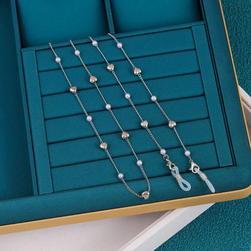 European Style Anti-Slip Necklace Eyeglass Chain Pearl Heart Shaped Mask Chain Hanging Neck Gadget Sensation Fashion Accessory display picture 7
