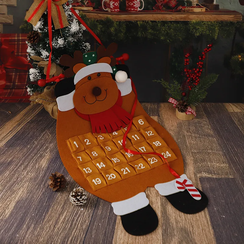 Cute Christmas Tree Felt Calendar Decoration Adorable Snowman Reindeer Animal Christmas Countdown Hanging Wall Art Decor display picture 3