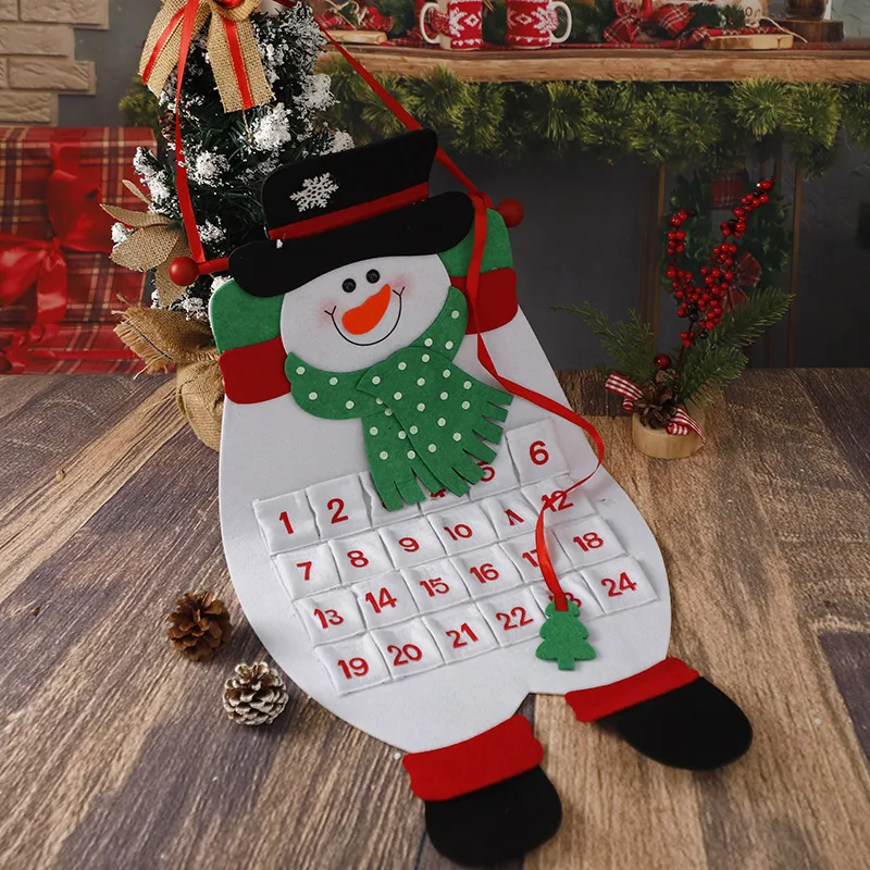 Cute Christmas Tree Felt Calendar Decoration Adorable Snowman Reindeer Animal Christmas Countdown Hanging Wall Art Decor display picture 2