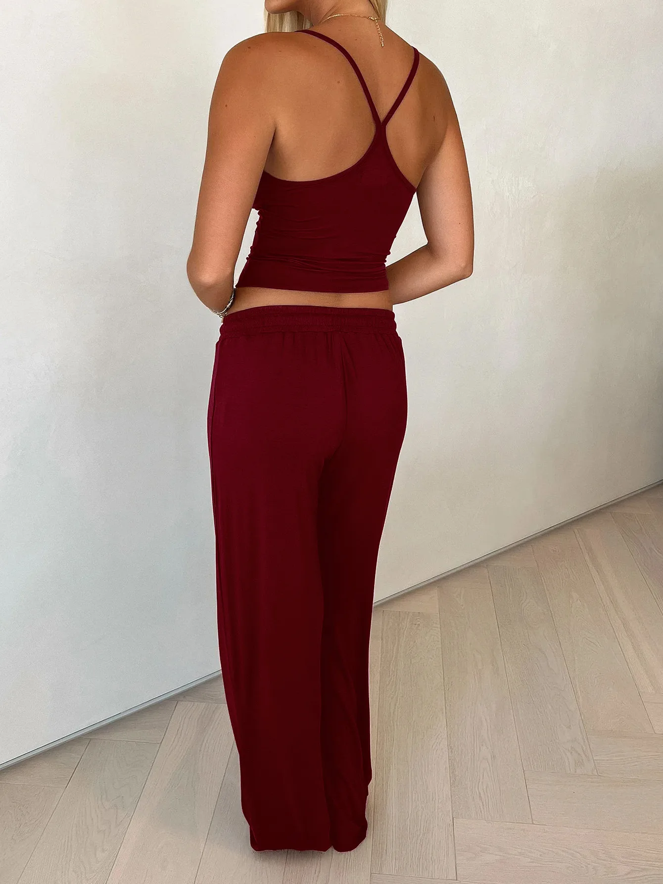 Diyun Women's Sport Yoga Set Summer Strap Vest Pants European American Style Sleeveless Knitted Pure Color Casual Outfit display picture 10