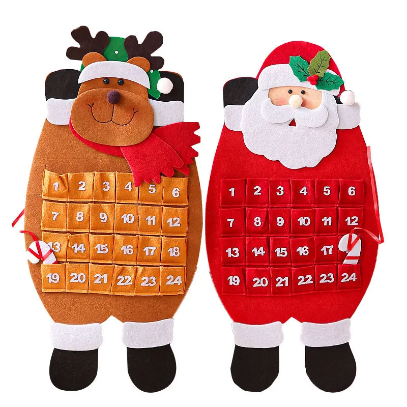 Cute Christmas Tree Felt Calendar Decoration Adorable Snowman Reindeer Animal Christmas Countdown Hanging Wall Art Decor display picture 4