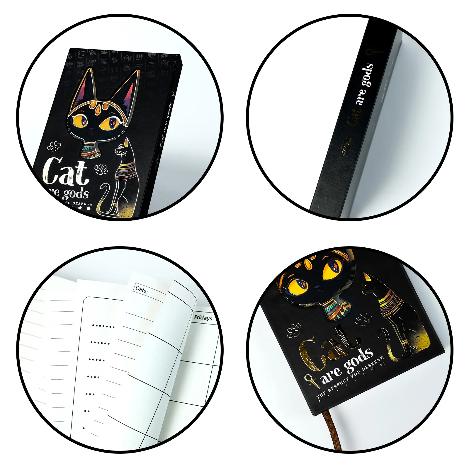 Cool Gold Egyptian Cat Series Portable Notebook Student Birthday Gift Scrapbooking Record Book Novelty Design 157g Copperplate Paper display picture 9