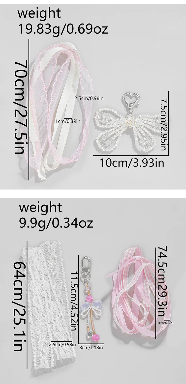 Handmade DIY Lace Butterfly Knot Bag Charm Set Fashionable Simple Versatile Artificial Pearl Decorations Polyester Fiber display picture 4