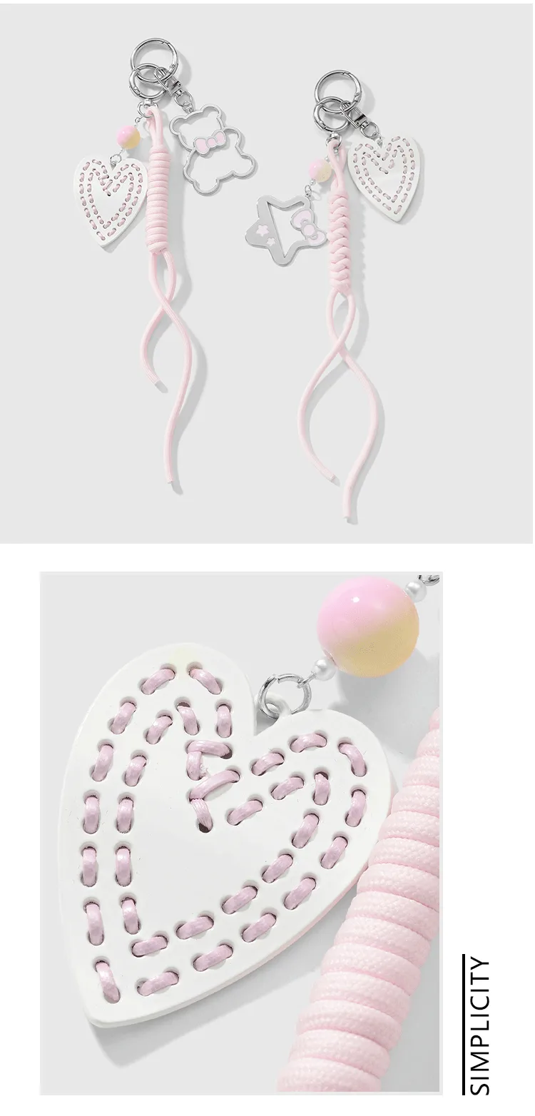 New Ins Stylish Sweet Hollow Cartoon Drip Oil Bear Star Heart Woven Rope DIY Keychain Zinc Alloy Cute Fashion Accessory display picture 1