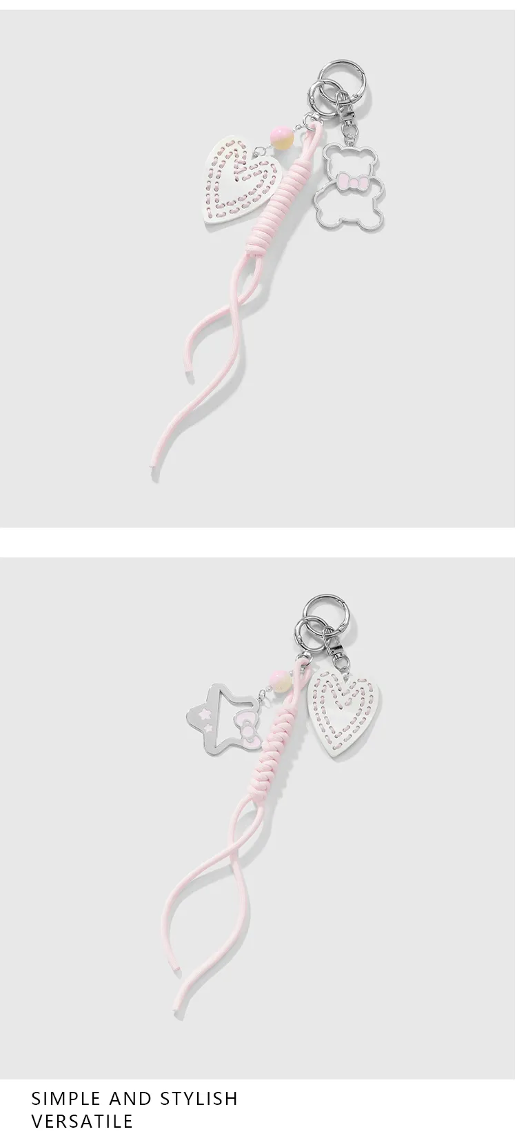 New Ins Stylish Sweet Hollow Cartoon Drip Oil Bear Star Heart Woven Rope DIY Keychain Zinc Alloy Cute Fashion Accessory display picture 2