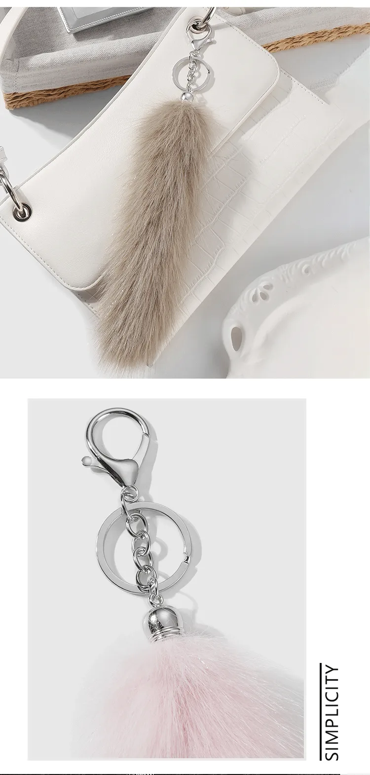 New Ins Stylish Multicolor Realistic Plush Animal Tail Keychain DIY Fashionable Personalized High Quality Zinc Alloy Pendant display picture 1