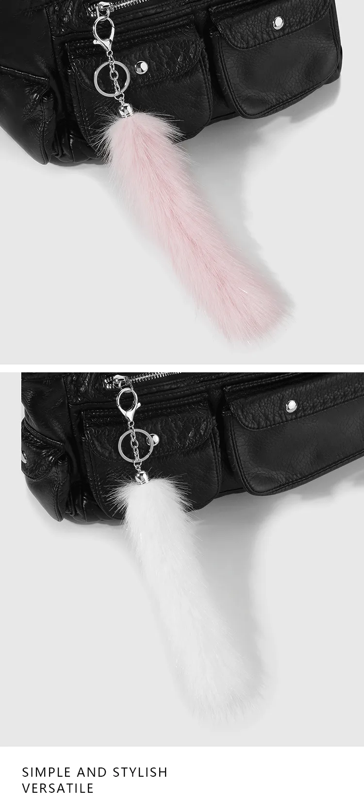 New Ins Stylish Multicolor Realistic Plush Animal Tail Keychain DIY Fashionable Personalized High Quality Zinc Alloy Pendant display picture 2