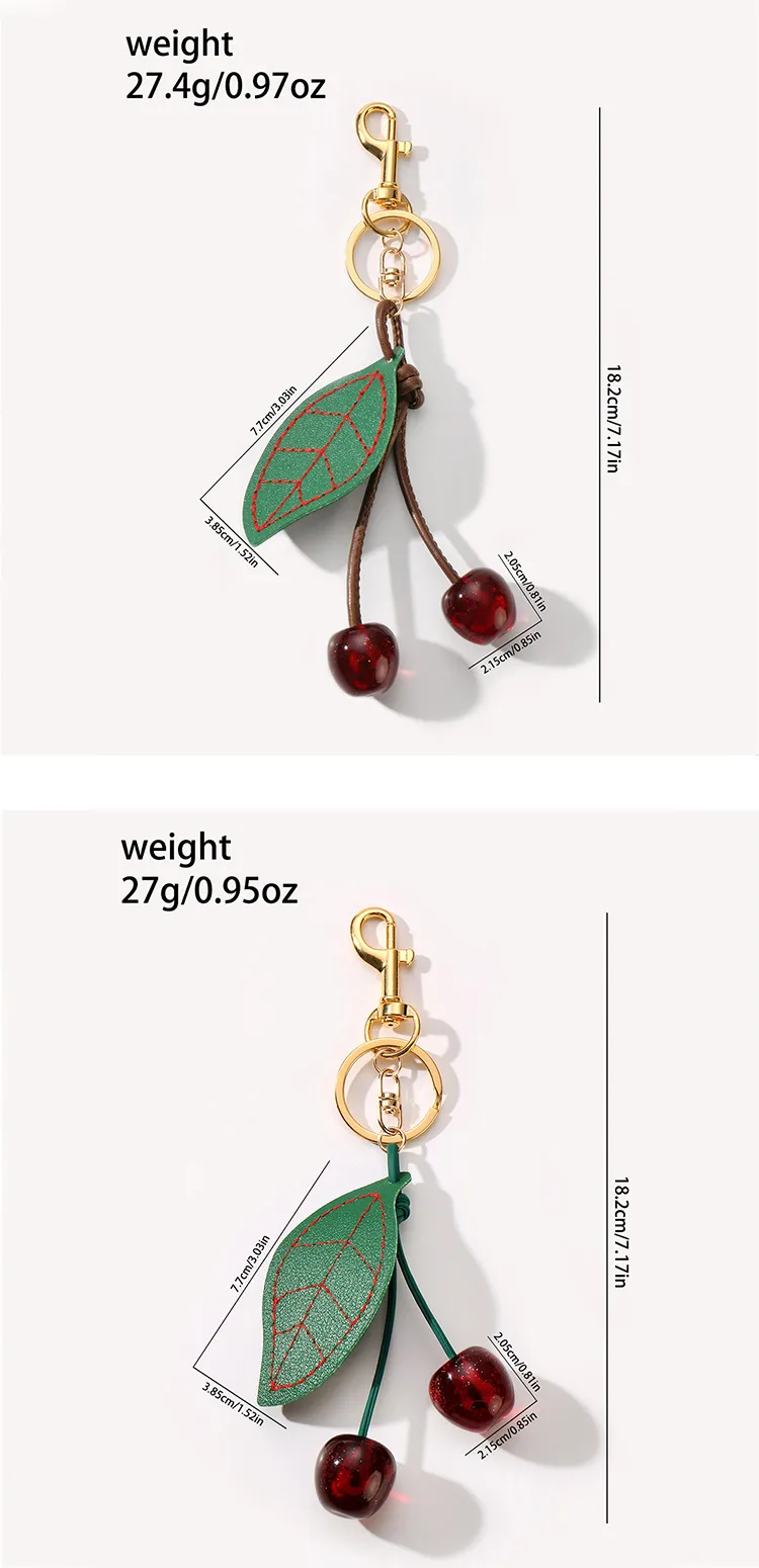 New Miu Series Fashionable High Aesthetic Value Simulated Leather Cherry Leaf Resin Sparkling DIY Keychains Zinc Alloy Sweet Cool Style display picture 4