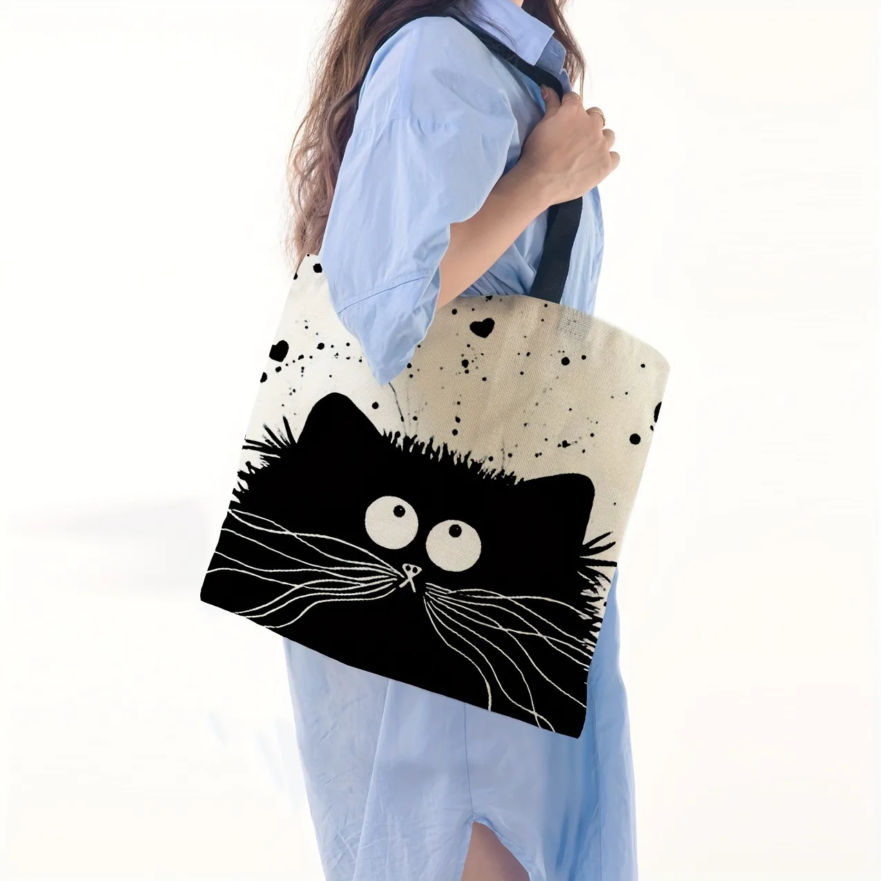 Ladies Reusable Shopping Tote Bag Shoulder Handbag Dog Oil Painting Print Eco-friendly Medium Size Polyester Handbag display picture 2