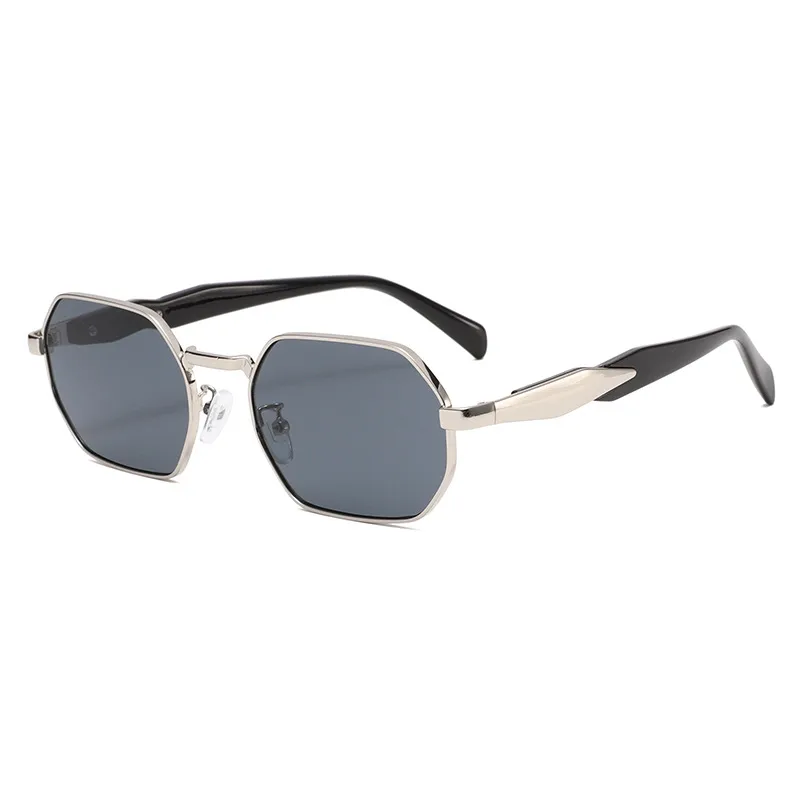 New Fashionable Retro Multilateral Metal Frame Adult Sunglasses Unisex Sun Protection Shades Business Simple Style Gold Black display picture 5
