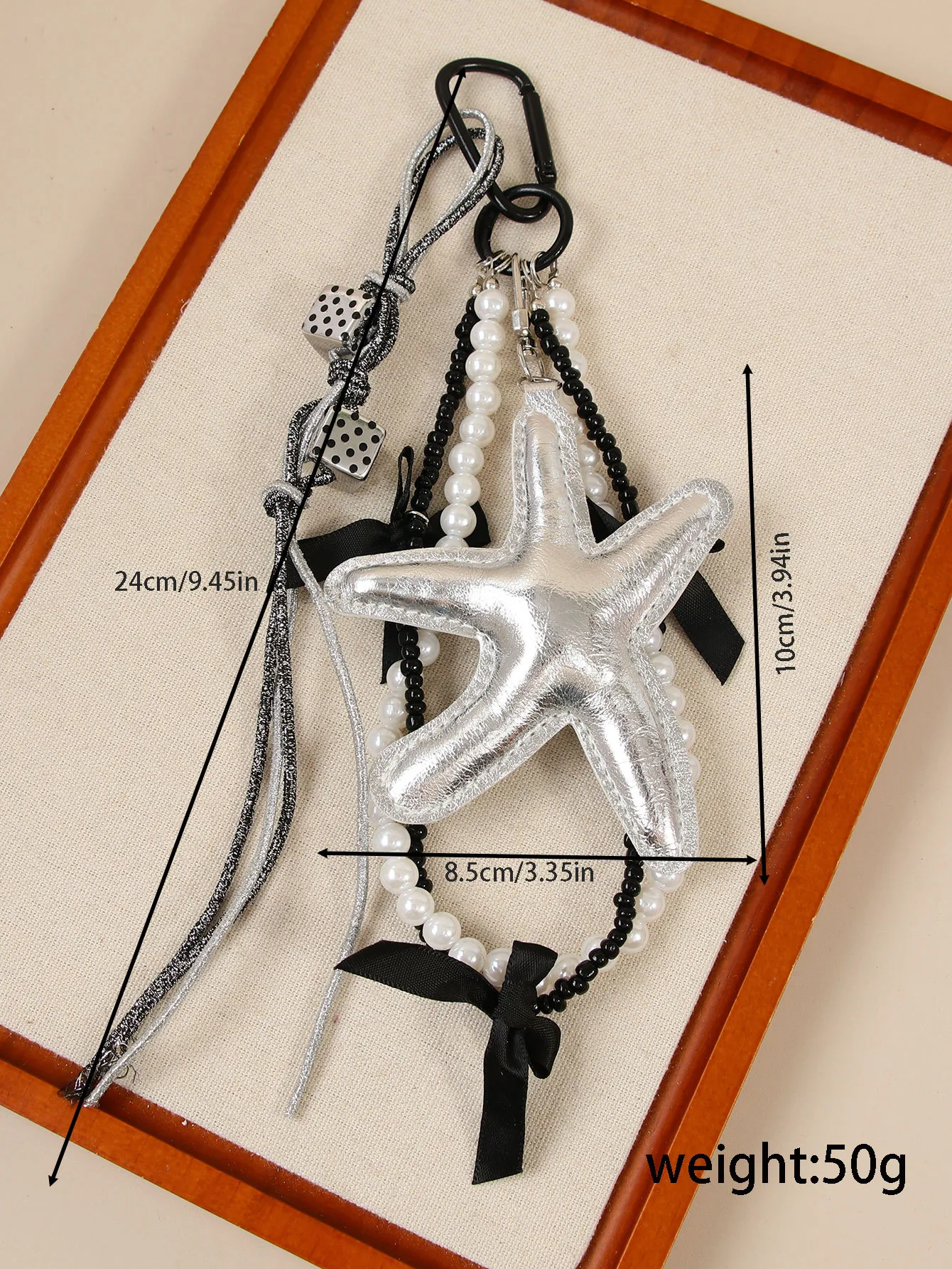 New Sweet Exquisite Glitter Leather Silver Star Keychain Miu Series Pearl Chain Bag Pendant Personalized Design PU Material display picture 1
