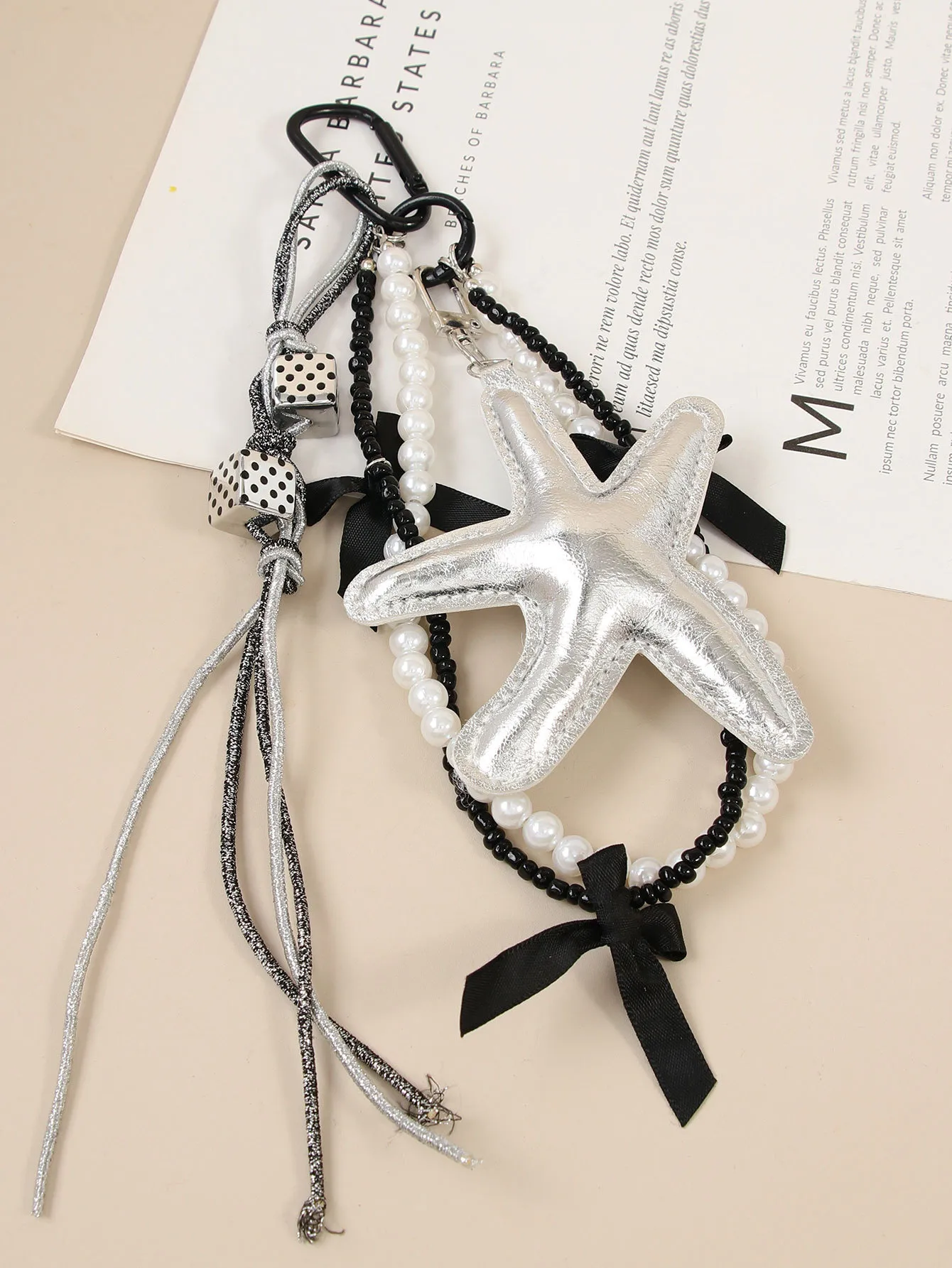 New Sweet Exquisite Glitter Leather Silver Star Keychain Miu Series Pearl Chain Bag Pendant Personalized Design PU Material display picture 6