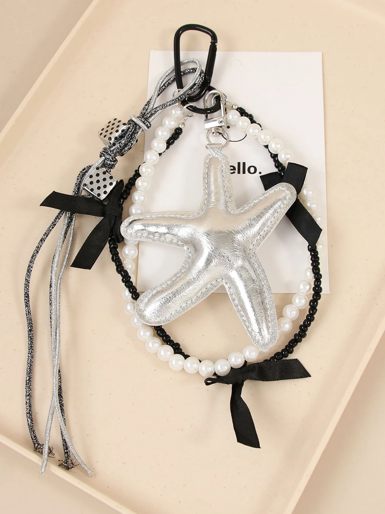 New Sweet Exquisite Glitter Leather Silver Star Keychain Miu Series Pearl Chain Bag Pendant Personalized Design PU Material display picture 7
