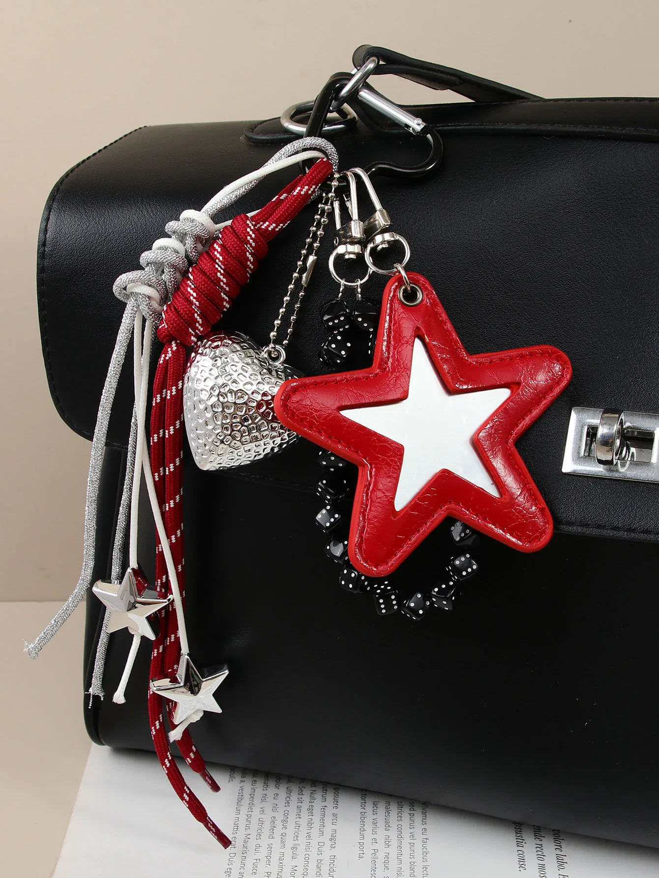 New Sweet Cool Crack Star Compact Mirror Luxury Handbag Butterfly Knot Beaded Pendant Decorative Accessories European Style display picture 4